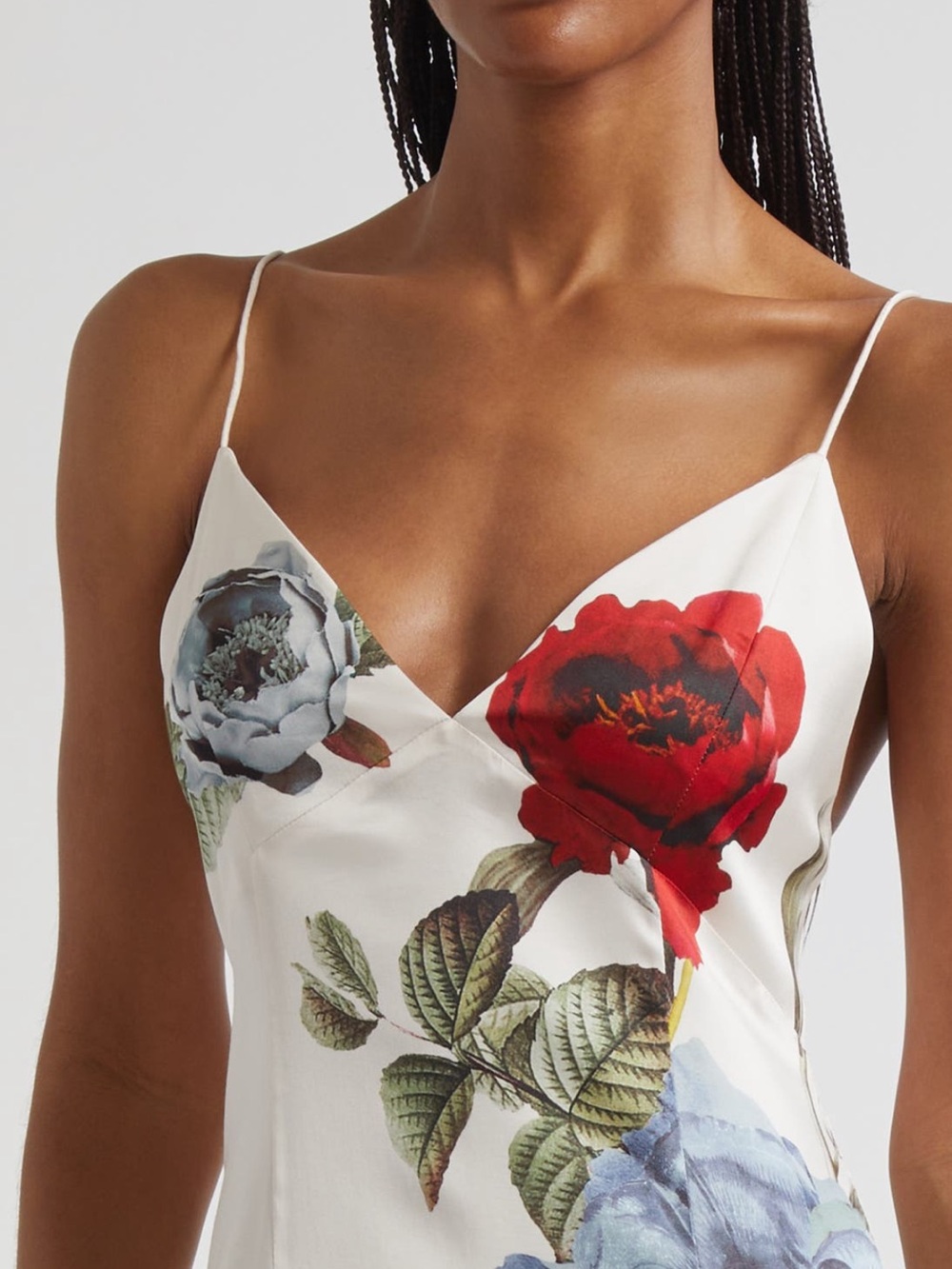 Alice + Olivia Ivory Slip Midi Dress with Red, Blue & Yellow Floral Print - Picture 4 of 8